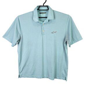 Mens Greg Norman Blue Striped Golf Polo Shirt Short Sleeve 100% Polyester XL